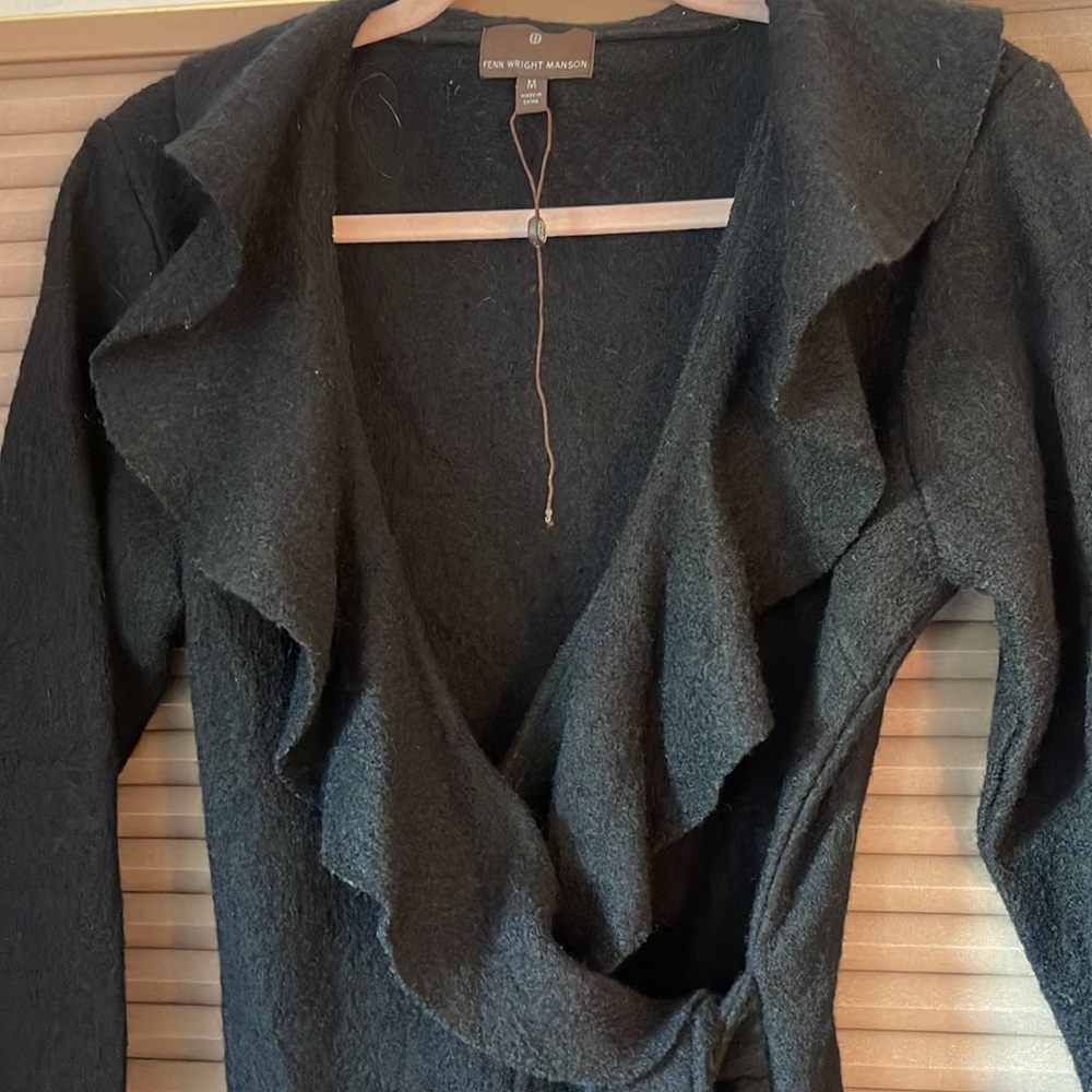 Fenn Write Manson 100% Wool Ruffle Wrap / Dress / Sweater Coat size M